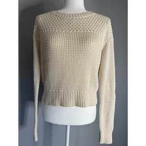 Banana Republic Cropped Crewneck Cream White Sweater